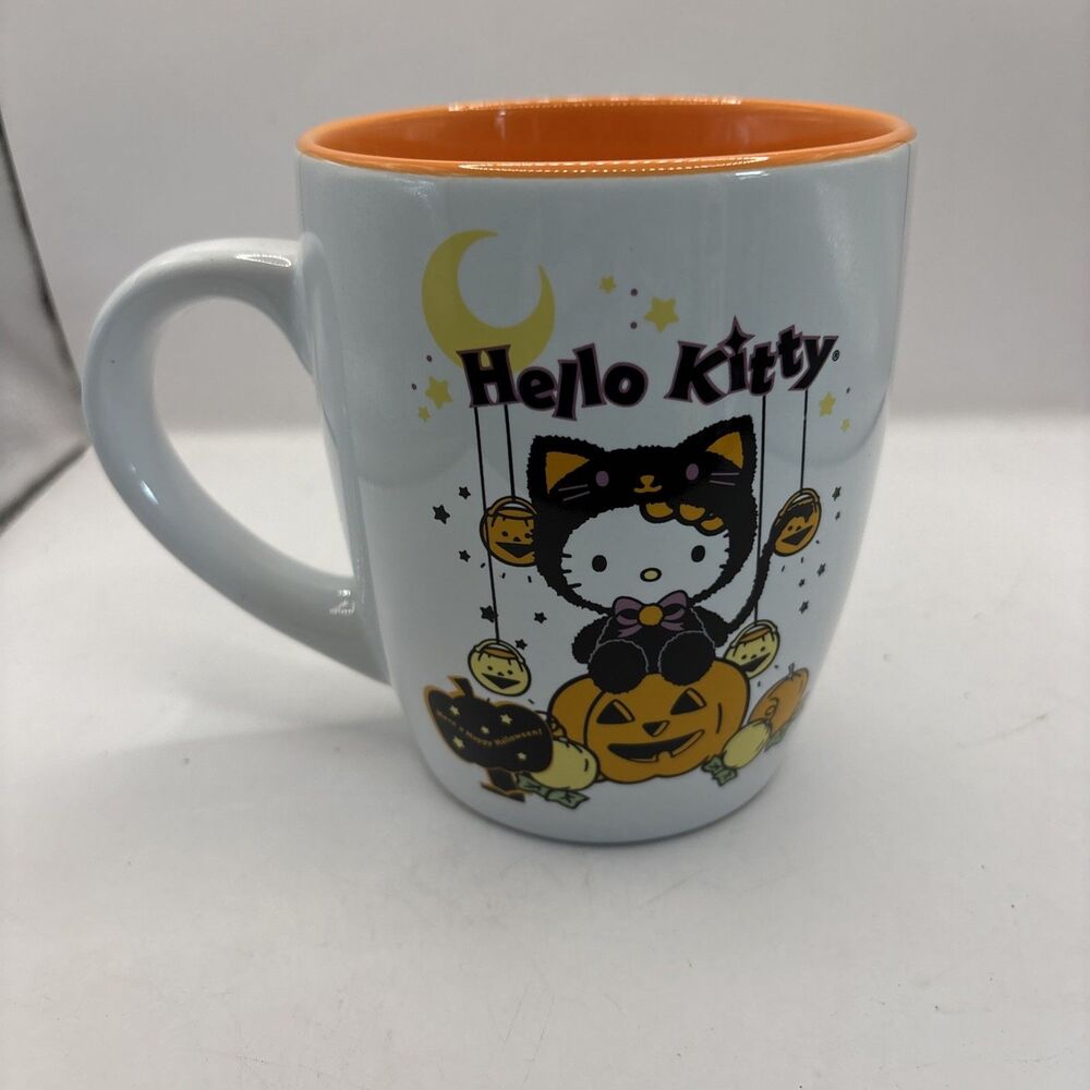 SANRIO HELLO KITTY HALLOWEEN MUG 25 OZ New  - Black Cat Pumpkin Costume 2 sided